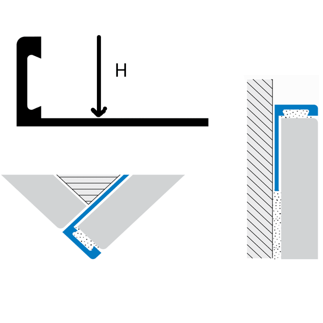 Lige flisesprofil, mat sort pulverlakeret alu, 8 12,5 mm