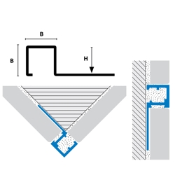 Tegning af firkantet messingprofil til gulve, trapper og vægge