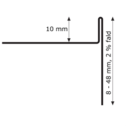 Kileformet 2 % fra 8 til 48 mm. Profilen er 2 m lang.